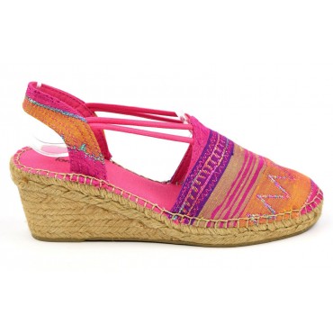 Espadrilles, compensées, femmes, petites pointures, soie, multicolore, fushia, Tahis