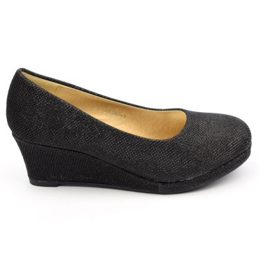 Chaussures compensées, pailletées noires, talons 5 cm, femmes, petites pointures, Mathea