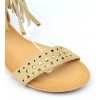 Sandales plates, aspect daim beige, franges, cloutées or, Laosa, femmes petites pointures