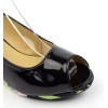 Chaussures compensées vernies, noires, ouvertes, tissu imprimé, talon 6 cm, femmes petites pointures Lolly