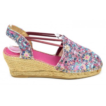 Espadrilles, compensées, femmes, petites pointures, soie sauvage, pailletées  mauves, Nayeli