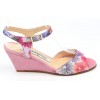 Sandales cuir daim, roses, talons compensés 6,5 cm, Yves de Beaumond, Floralita, Petites pointures femme