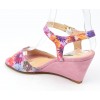 Sandales cuir daim, roses, talons compensés 6,5 cm, Yves de Beaumond, Floralita, Petites pointures femme