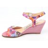 Sandales cuir daim, roses, talons compensés 6,5 cm, Yves de Beaumond, Floralita, Petites pointures femme