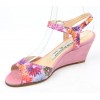 Sandales cuir daim, roses, talons compensés 6,5 cm, Yves de Beaumond, Floralita, Petites pointures femme