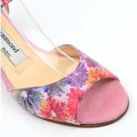 Sandales cuir daim, roses, talons compensés 6,5 cm, Yves de Beaumond, Floralita, Petites pointures femme