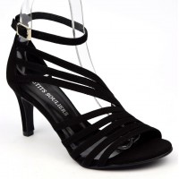 Sandales cuir daim noires, talon noire 7,5 cm, Brenda Zaro, femmes petites pointures, Destina