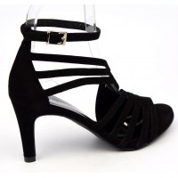 Sandales cuir daim noires, talon noire 7,5 cm, Brenda Zaro, femmes petites pointures, Destina