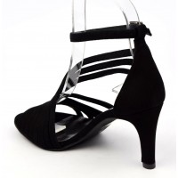 Sandales cuir daim noires, talon noire 7,5 cm, Brenda Zaro, femmes petites pointures, Destina