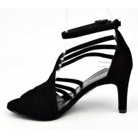 Sandales cuir daim noires, talon noire 7,5 cm, Brenda Zaro, femmes petites pointures, Destina