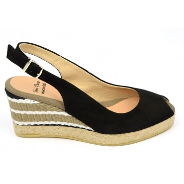 Espadrilles cuir daim,  compensées,noires, femmes, petites pointures , Orane, Toni Pons Essential