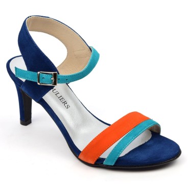 Sandales cuir daim, bleu roi, talon 7,5 cm, Brenda Zaro, Helira, femmes petites pointures