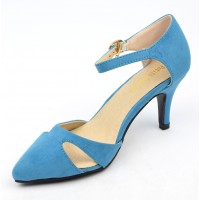 Escarpins mi-saison, aspect daim, bleues, talons 7 cm, petites pointures, femmes, Laurine