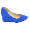 Chaussures compensées, bleues, aspect daim, talons 6,5 cm, bouts pointus, femmes, petites pointures, Carly