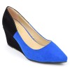 Chaussures compensées, b-colores bleues et noires, aspect daim, talons 6,5 cm, bouts pointus, femmes, petites pointures, Daya