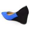 Chaussures compensées, b-colores bleues et noires, aspect daim, talons 6,5 cm, bouts pointus, femmes, petites pointures, Daya