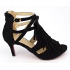 Sandales franges, aspect daim noires, talons 6,5 cm, femmes petites pointures, Jona