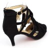 Sandales franges, aspect daim noires, talons 6,5 cm, femmes petites pointures, Jona