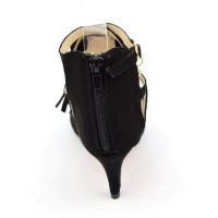 Sandales franges, aspect daim noires, talons 6,5 cm, femmes petites pointures, Jona