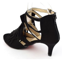 Sandales franges, aspect daim noires, talons 6,5 cm, femmes petites pointures, Jona