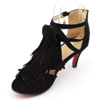 Sandales franges, aspect daim noires, talons 6,5 cm, femmes petites pointures, Jona