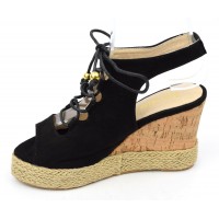 Sandales, aspect daim, noires, lacets, talons compensés, femmes petites pointures, Elsie