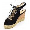 Sandales, aspect daim, noires, lacets, talons compensés, femmes petites pointures, Elsie