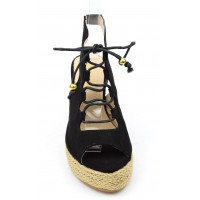 Sandales, aspect daim, noires, lacets, talons compensés, femmes petites pointures, Elsie