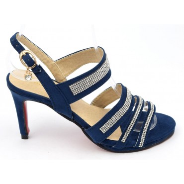 Sandales, aspect daim, bleu marine, strass, femmes petites pointures, Angie