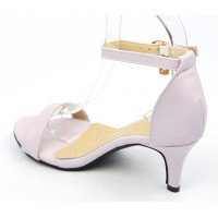 Sandales nus pieds, aspect cuir mate, mauves, talon 6,5 cm, brides, Oriane