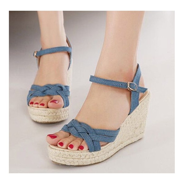 Sandales Compensées Unisa Bleu Poudre Pointure 39/6 - Cuir, Talon 2,5 Pouces - Neuves Avec étiquettes