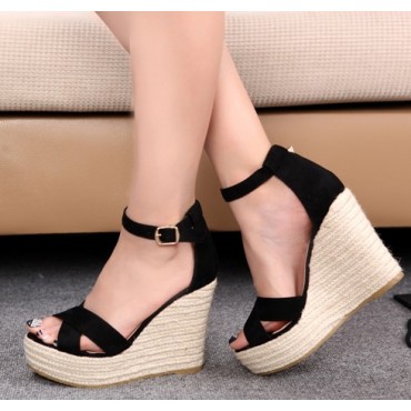 Black suede wedge sandals, Maisie, women small sizes.