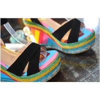 Sandales à talons compensés, multicolores, aspect cuir imprimé, Filipa