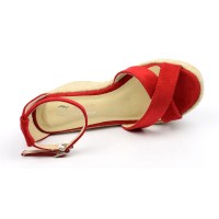 Sandales compensées aspect daim, rouges, Maisie, femmes petites pointures.