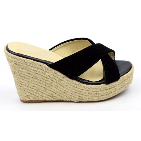 Mules, talons compensés, aspect daim, noires, Dania, femmes, petites ...