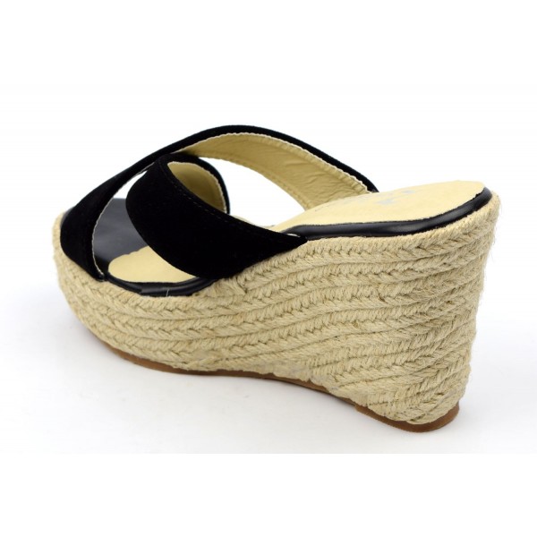 Mules, talons compensés, aspect daim, noires, Dania, femmes, petites ...