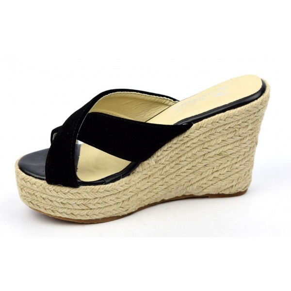 Mules, talons compensés, aspect daim, noires, Dania, femmes, petites ...