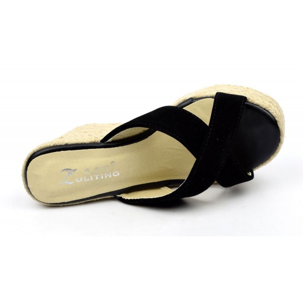 Mules, talons compensés, aspect daim, noires, Dania, femmes, petites ...