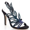 Sandales cuir daim, hauts talons, strass bleus, Sissy, femmes petites pointures