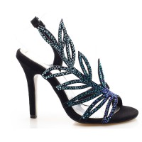 Sandales cuir daim, hauts talons, strass bleus, Sissy, femmes petites pointures