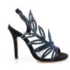 Sandales cuir daim, hauts talons, strass bleus, Sissy, femmes petites pointures