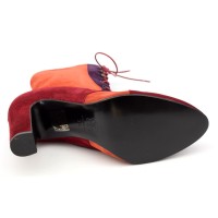 Bottines, lacets, cuir daim, tricolores bordeaux-orange-violet, Yves de Beaumond, femmes petites pointures, Oxford, MI-416