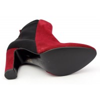 Bottines, cuir daim, bicolores noire-rouge, Yves de Beaumond, femme petite pointure, London, MI-211