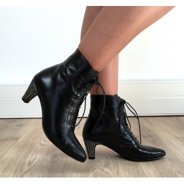 Bottines, lacets, cuir mate, noires, Yves de Beaumond, femmes petites pointures, Nottingham, MI-210