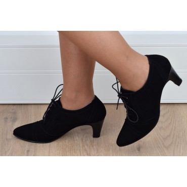 Bottines, Richelieu, cuir daim, noires, Yves de Beaumond, femmes petites pointures, Cambridge, MI-413