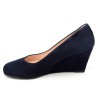 Chaussures compensées cuir daim, bleu marine, Yves de Beaumond, petites pointures, Thaïs, 4079