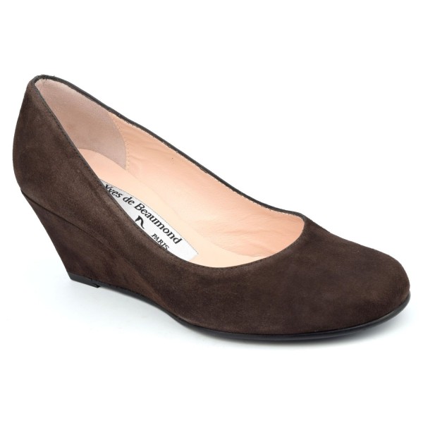 Chaussures compensées cuir daim, marrons, Yves de Beaumond, petites pointures, Thaïs, 4079