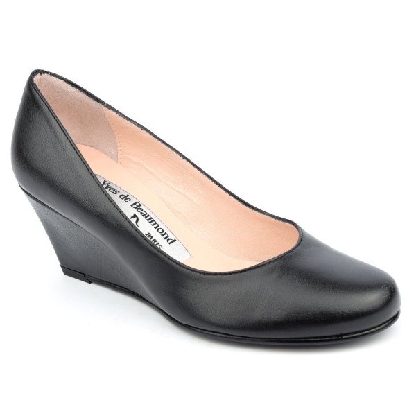 Zapatos de lisa con tacones cuña, negro, Yves de Beaumond, tallas pequeñas, tacones 6 cm, Muriel, 4079