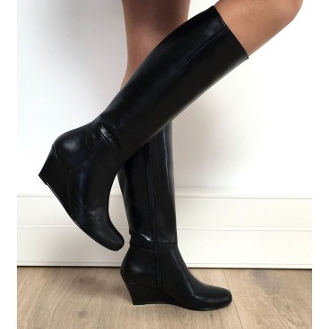 Bottes compensées, cuir mate, noires, femmes petites pointures, Yves de Beaumond, Salford, 7599