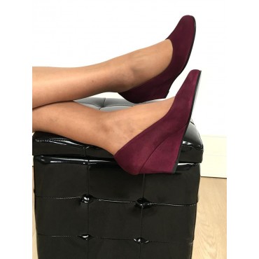 Chaussures compensées cuir daim, bordeaux Yves de Beaumond, petites pointures, Thaïs, 4079